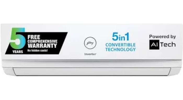 GODREJ 1.5 Ton 5 Star Inverter Split AC (Copper, 2022 model, 5-in-1 convertible, Nano-Coated anti-viral filter AC 1.5T GIC 18TTC5-GVA, White