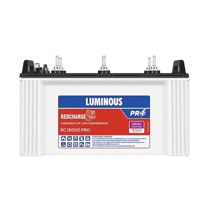 Luminous Red Charge RC 15000 PRO Battery for Home, Office & Shops | 120 Ah Tubular | Blue & White | Easy Installation | Durable and Reliable Battery