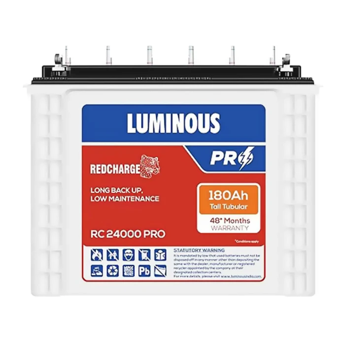 Luminous Red Charge RC 24000 PRO Battery for Home, Office & Shops | 180 Ah/12V Tall Tubular | Easy Installation | Durable and Reliable Inverter Battery | Minimum Maintenance | with 48 Months Warranty